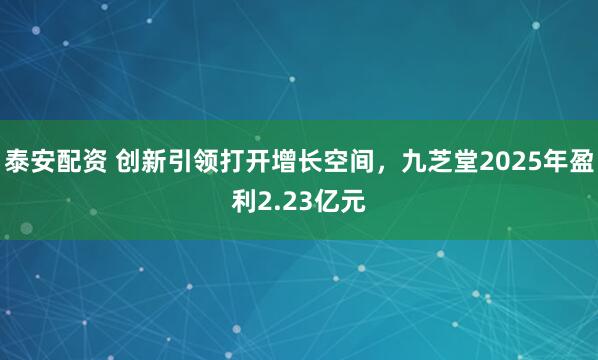 泰安配资 创新引领打开增长空间，九芝堂2025年盈利2.23亿元
