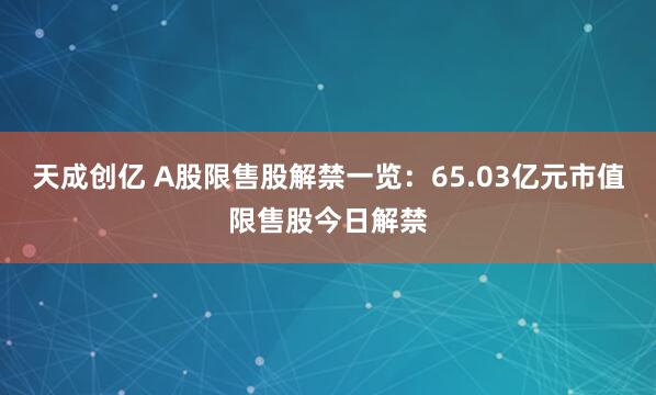 天成创亿 A股限售股解禁一览：65.03亿元市值限售股今日解禁